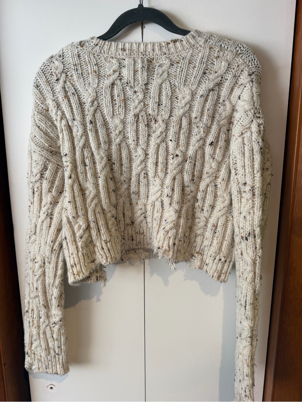 Zara Cable Knit Distressed Cream Speckled Sweater - Size 13/14 - Picture 2 of 6